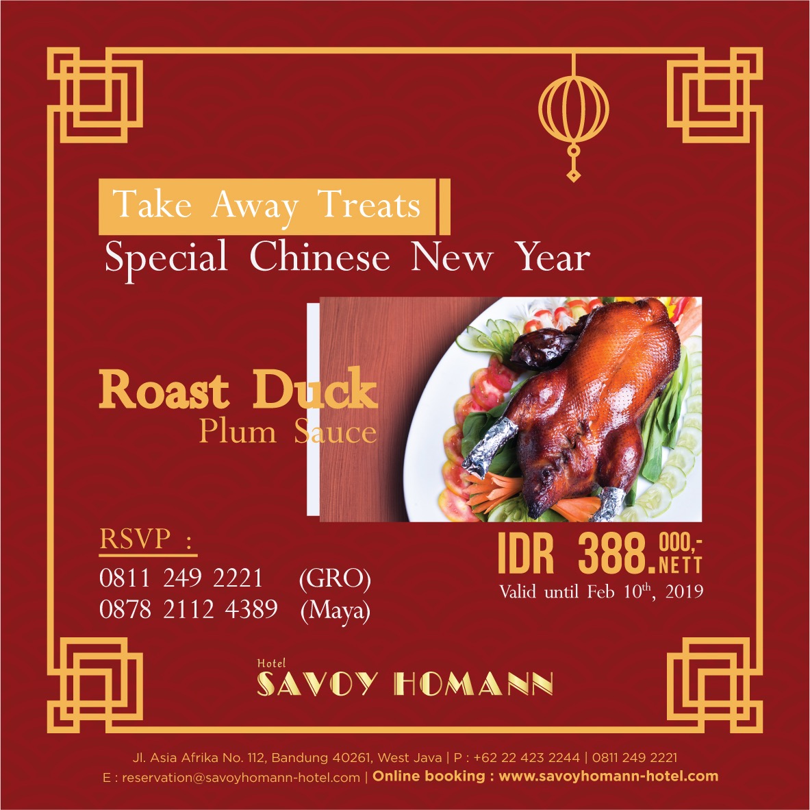 Roast Duck, Sajian Spesial Imlek Ala Hotel Bidakara Grand Savoy Homann/istimewa